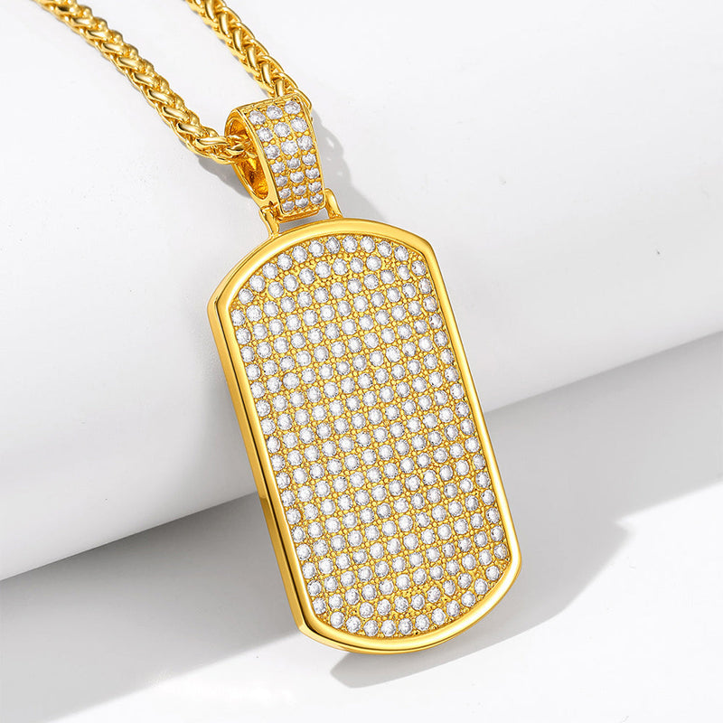 Stainless Steel Diamond Dog Tag Pendant Necklace for