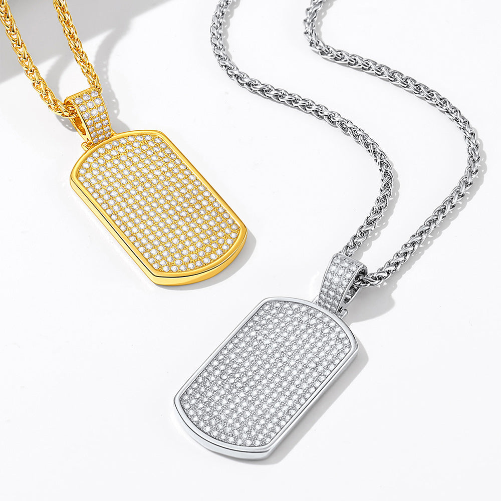 Stainless Steel Diamond Dog Tag Pendant Necklace for