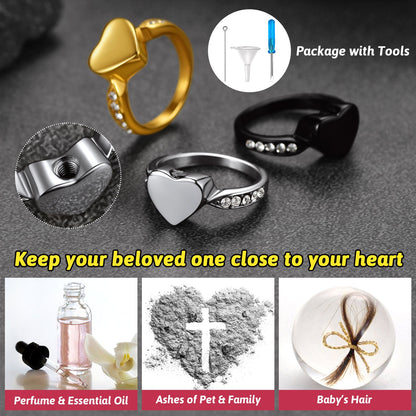 Custom Memorial Heart Cremation Urn Ashes Ring for