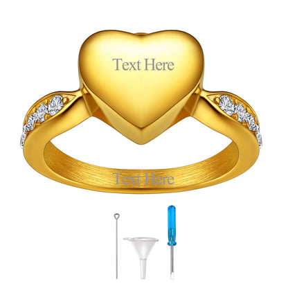 Custom Memorial Heart Cremation Urn Ashes Ring for