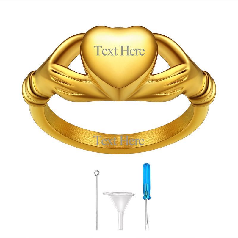 Customized Claddagh Heart Celtic Knot Urn Ashes Ring for