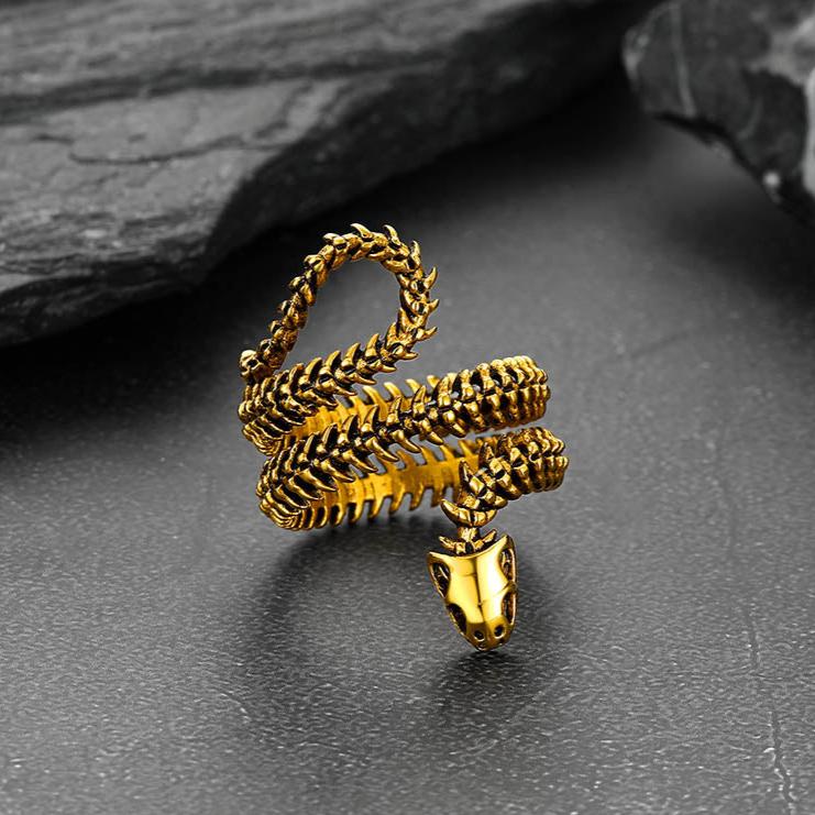 Gothic Snake Skull Bone Ring for