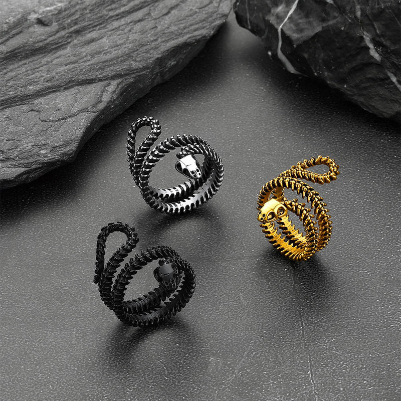Gothic Snake Skull Bone Ring for