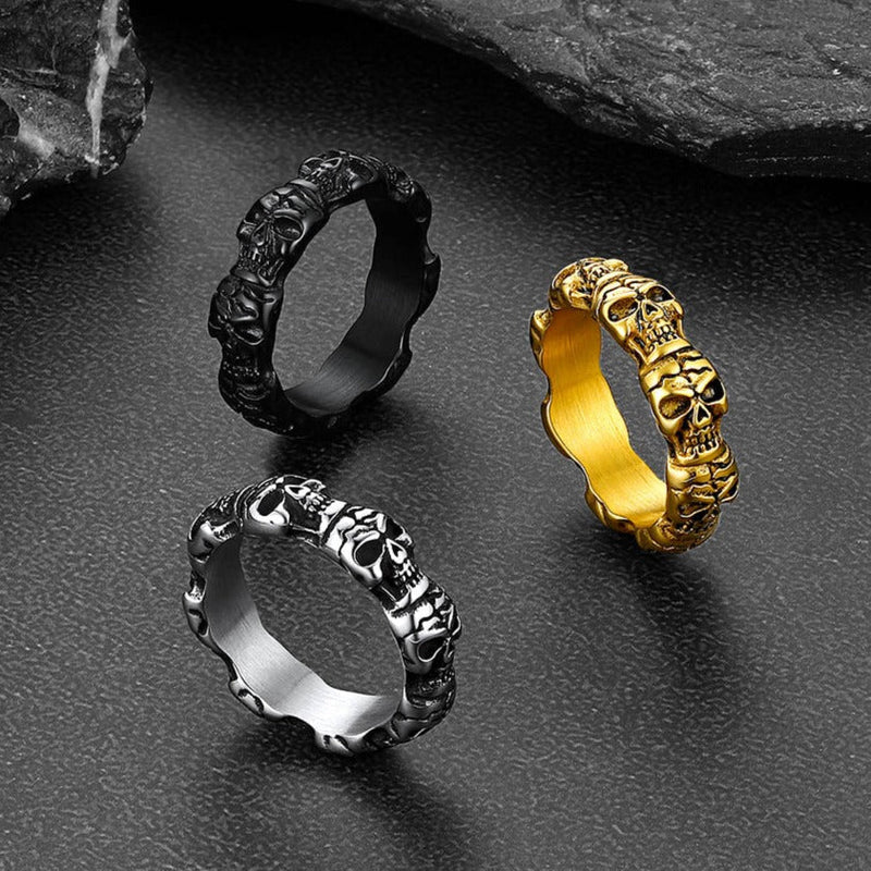 Punk Skull Statement Band Ring for in Stainless Steel