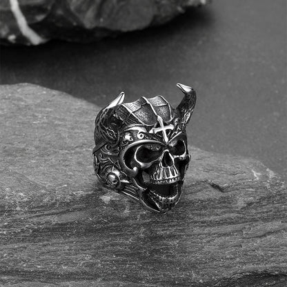 Heavy Metal Demon Skull Ring With Horns for