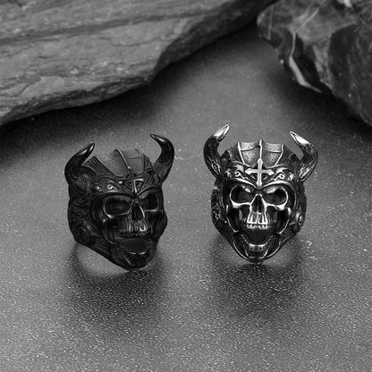 Heavy Metal Demon Skull Ring With Horns for