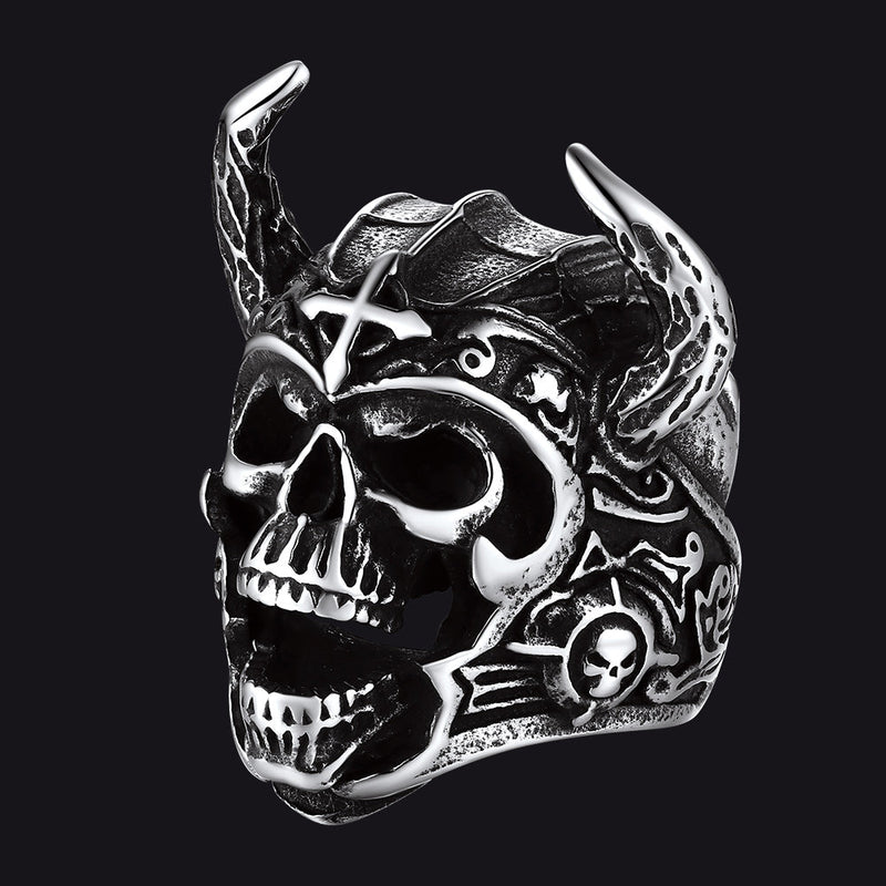 Heavy Metal Demon Skull Ring With Horns for