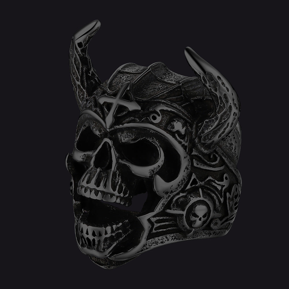 Heavy Metal Demon Skull Ring With Horns for