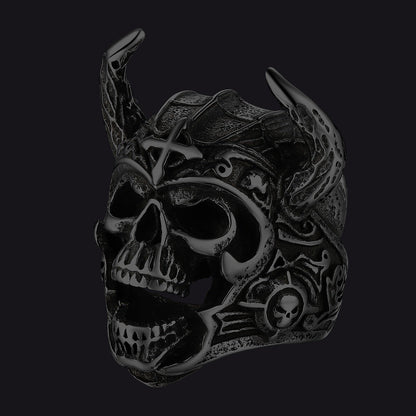 Heavy Metal Demon Skull Ring With Horns for