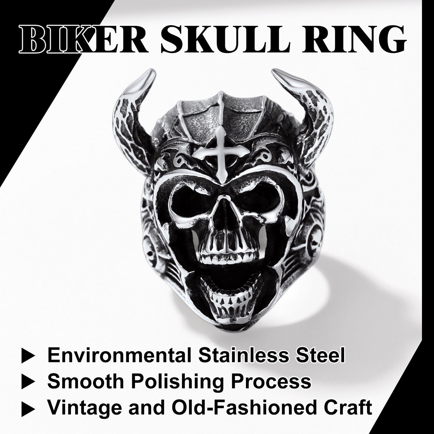 Heavy Metal Demon Skull Ring With Horns for