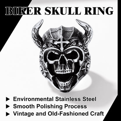 Heavy Metal Demon Skull Ring With Horns for
