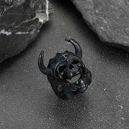 Heavy Metal Demon Skull Ring With Horns for