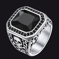 Gothic Skull Black Onyx Stone Signet Ring for