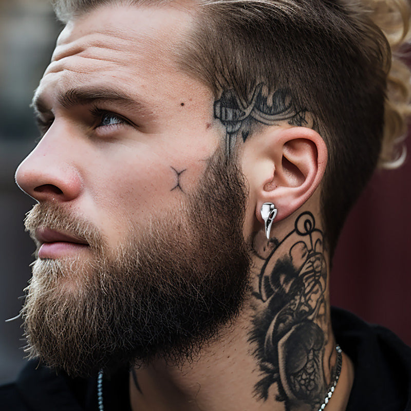 Raven Skull Earrings Viking Stud Earrings for