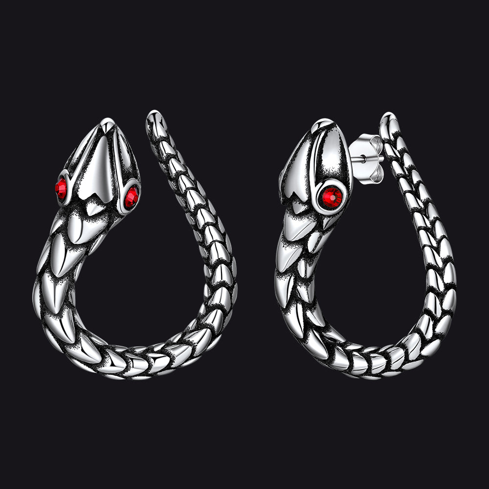 Stainless Steel Red Eye Snake Hoop Earrings for