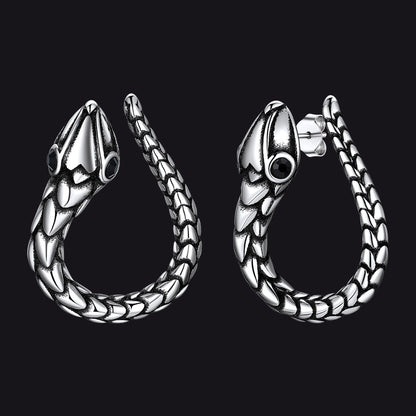 Stainless Steel Red Eye Snake Hoop Earrings for