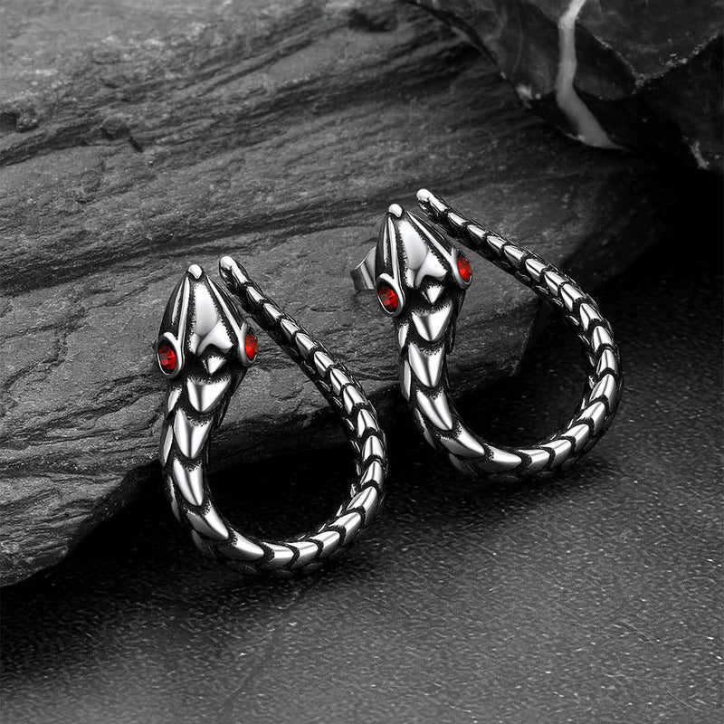 Stainless Steel Red Eye Snake Hoop Earrings for
