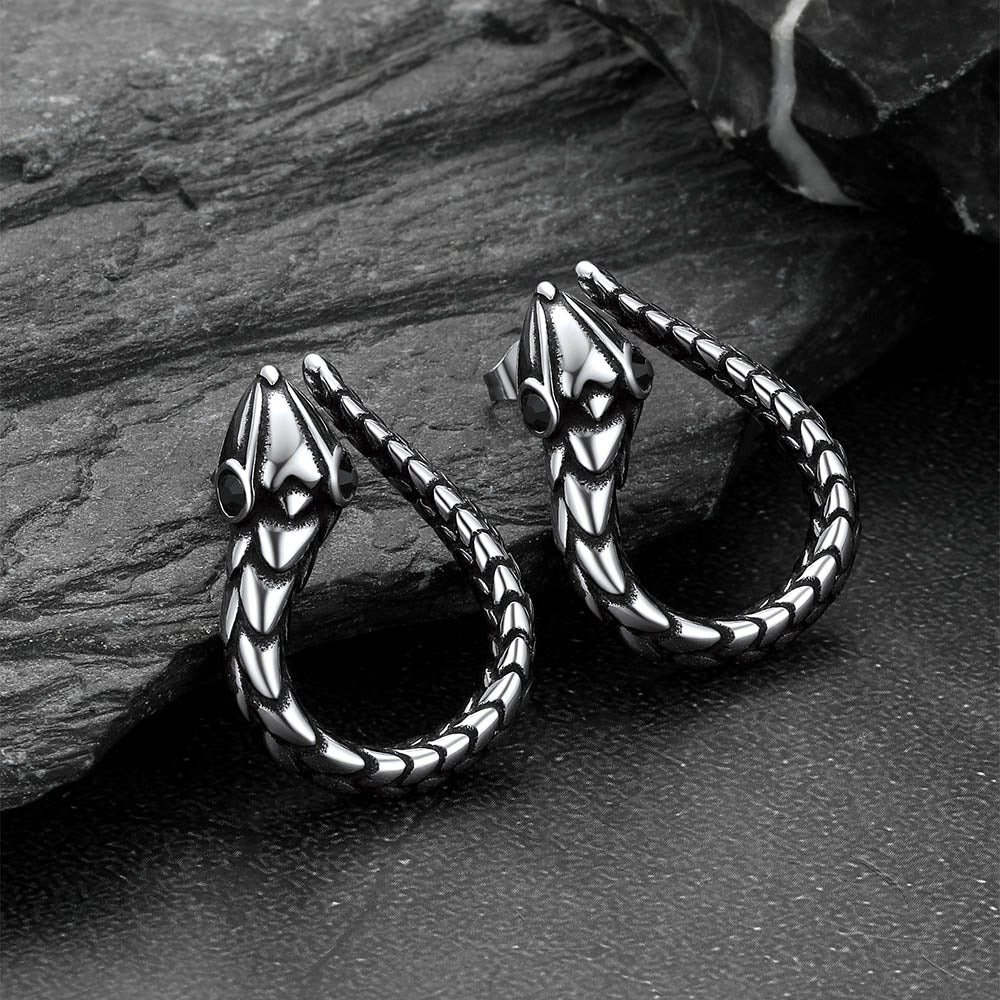 Stainless Steel Red Eye Snake Hoop Earrings for