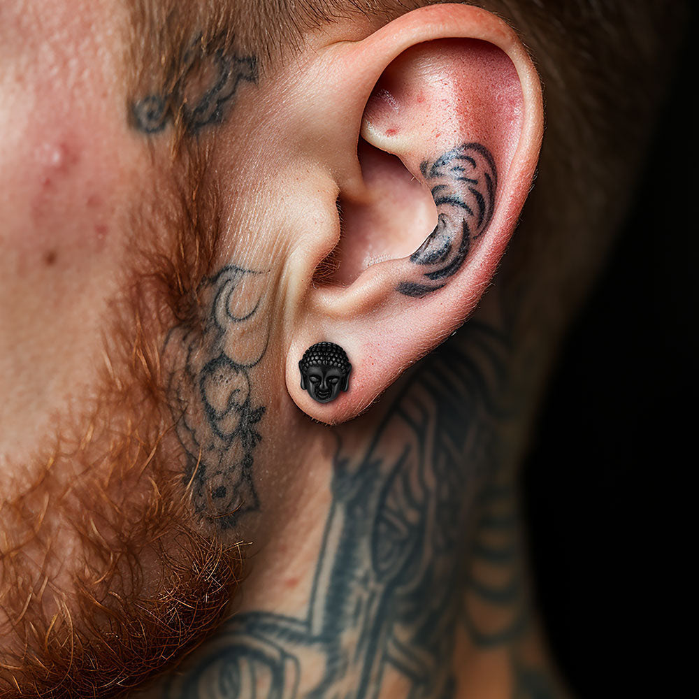 Flash Retro Buddha Head Stud Earrings for