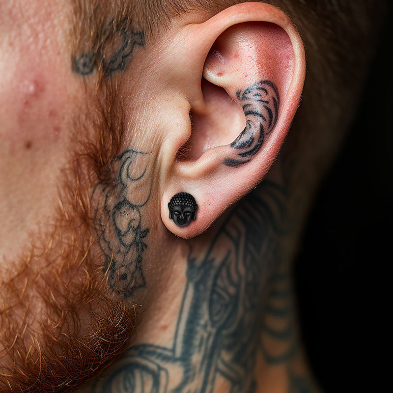 Flash Retro Buddha Head Stud Earrings for