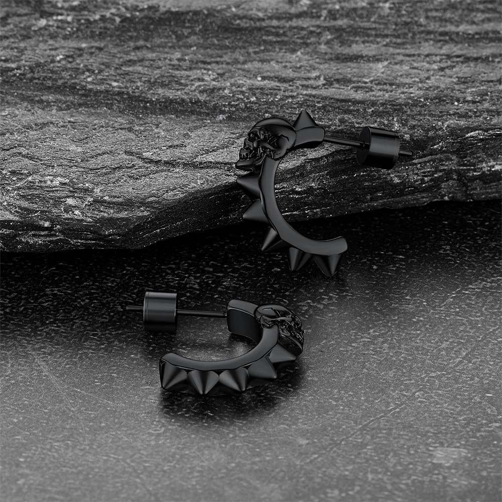 Half-circle Skull Rivet Huggie Stud Earrings for