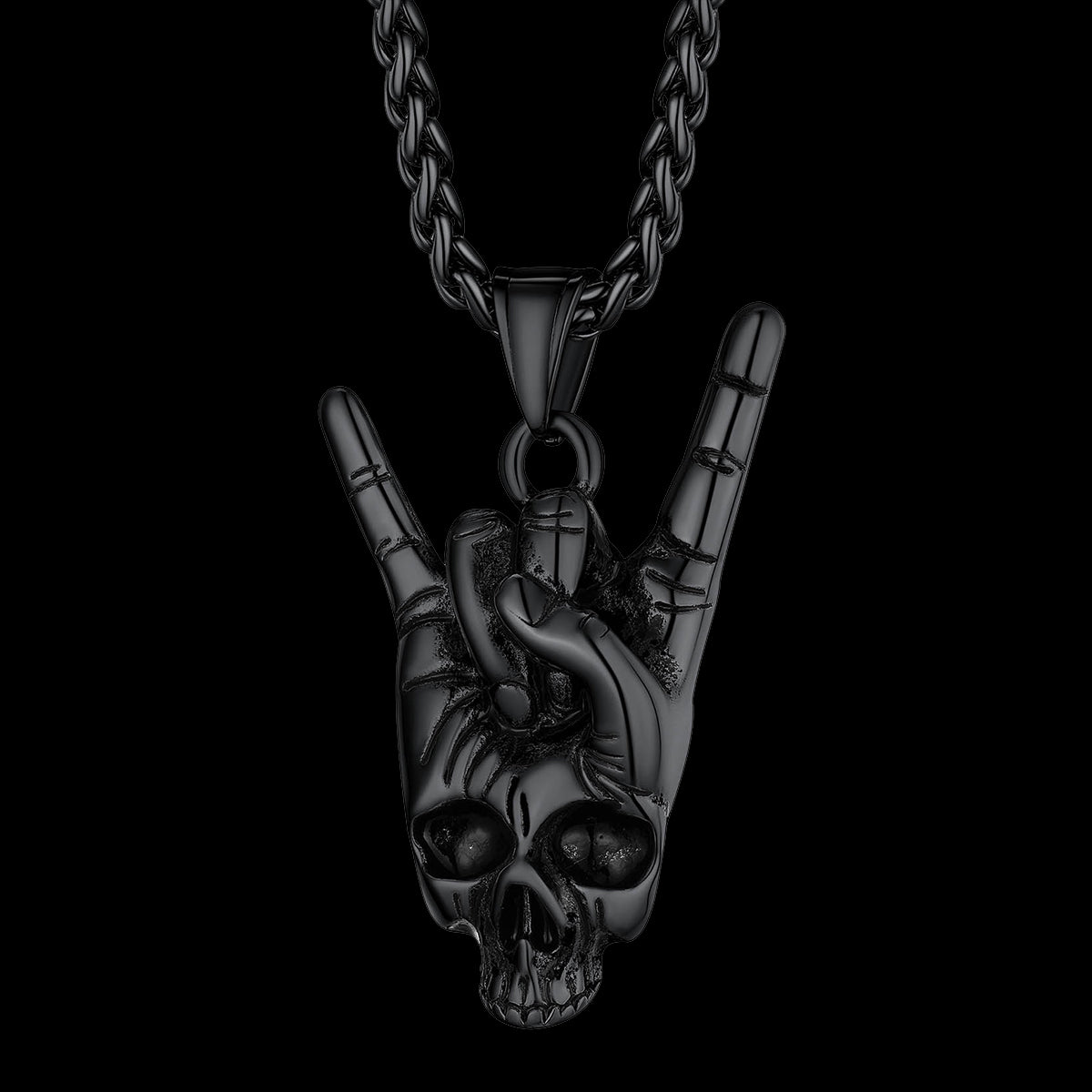 Rock Hand Skeleton Skull Necklace for