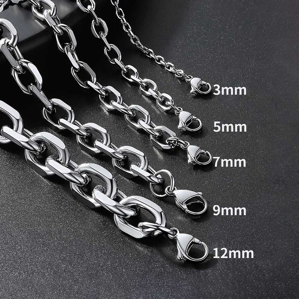 Classic Rolo Cable Link Chain Necklace Stainless Steel Chain for