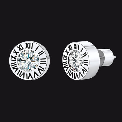 Roman Numerals Birthstone Studs Earrings in Stainless Steel
