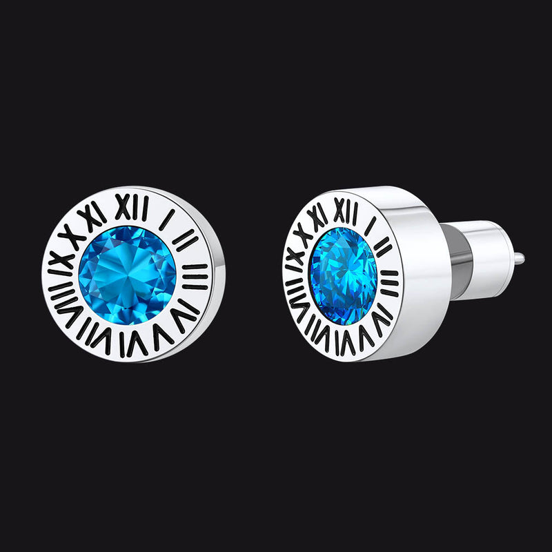 Roman Numerals Birthstone Studs Earrings in Stainless Steel