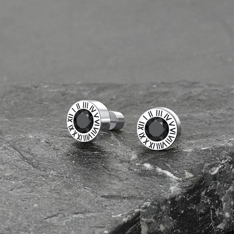 Roman Numerals Birthstone Studs Earrings in Stainless Steel