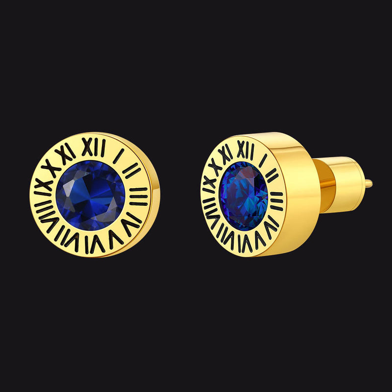 Roman Numerals Birthstone Studs Earrings in Stainless Steel