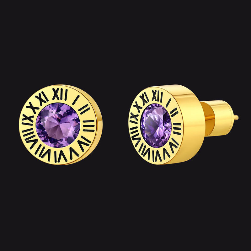 Roman Numerals Birthstone Studs Earrings in Stainless Steel