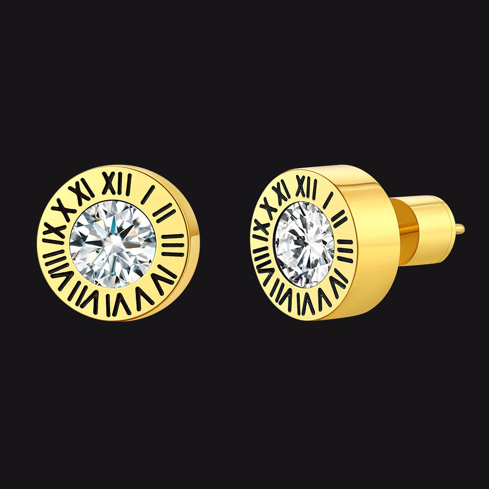 Roman Numerals Birthstone Studs Earrings in Stainless Steel
