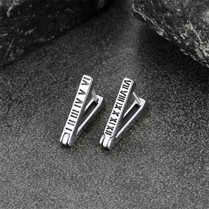 Roman Numerals Triangle Huggie Hoop Earrings for