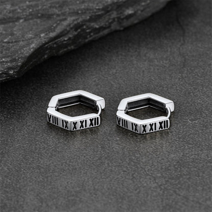 Roman Numerals Hexagon Hoop Earrings for