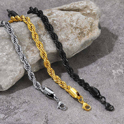 6mm Twisted Rope Link Chain & Rope Bracelet Bundle Set for