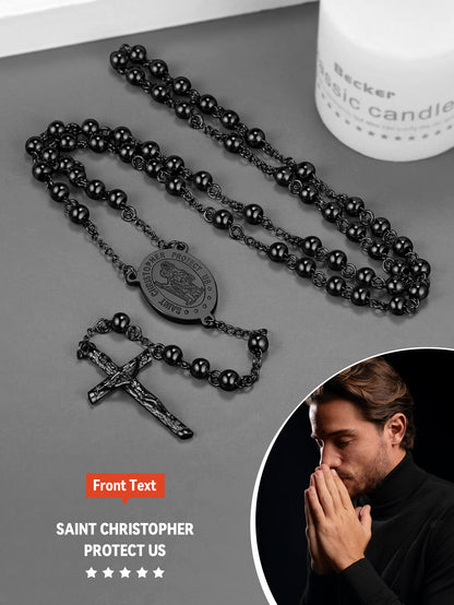 Rosary Beads Cross Necklace of Saint Christopher