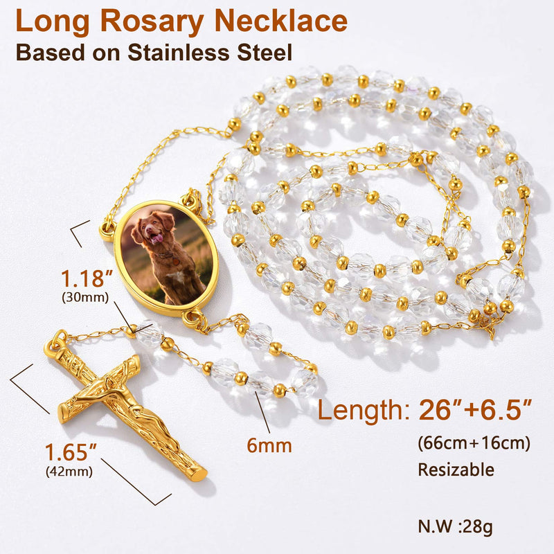 Personalized Photo Rosary Beads Cross Necklace With Picture for