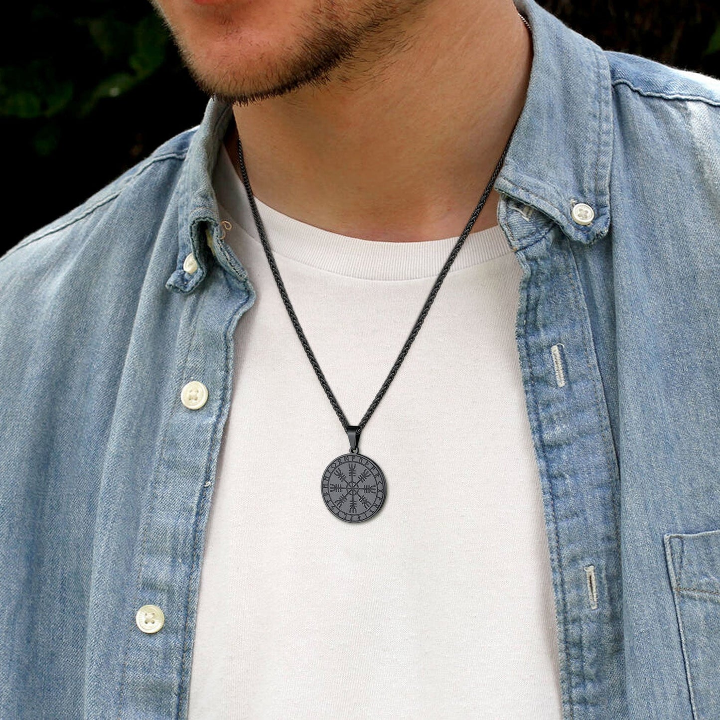 Viking Norse Runes Compass Necklace Amulet Pendant for
