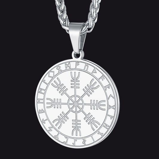 Viking Norse Runes Compass Necklace Amulet Pendant for