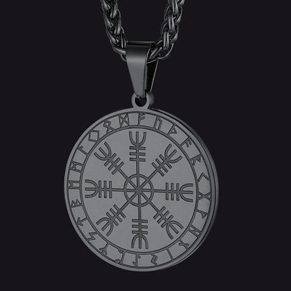 Viking Norse Runes Compass Necklace Amulet Pendant for