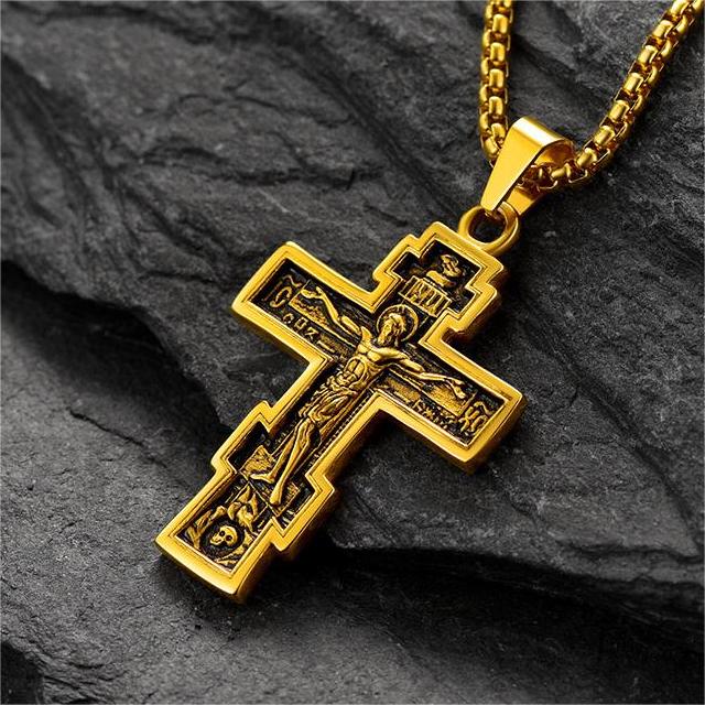Christian Russian Orthodox Cross Pendant Necklace for