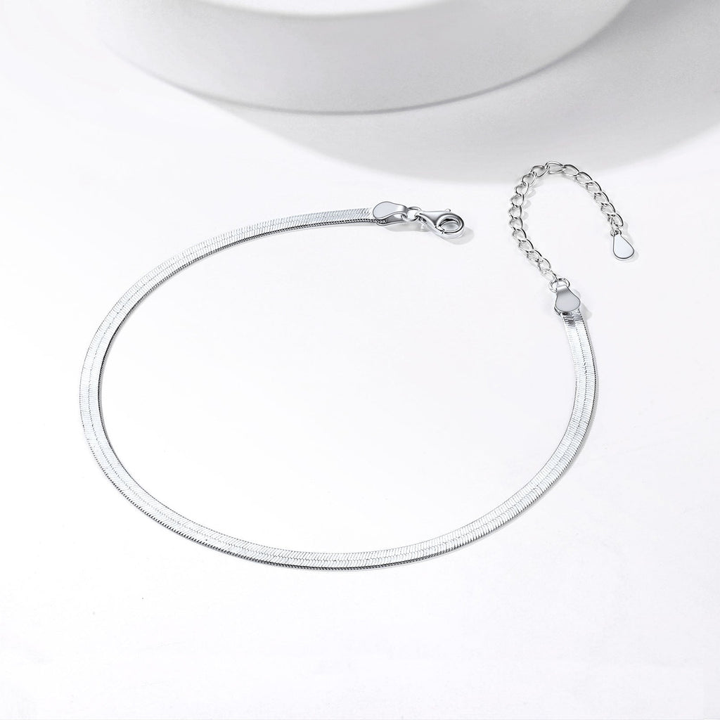 Sterling Silver Flat Snake Chain Anklet Bracelet for