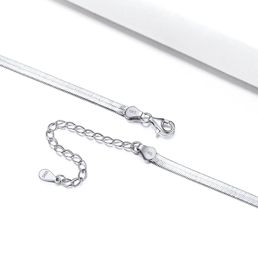 Sterling Silver Flat Snake Chain Anklet Bracelet for