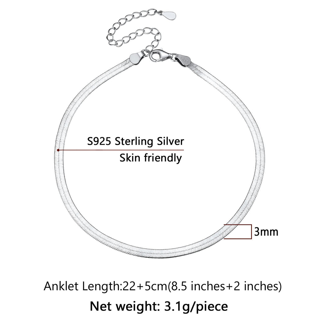 Sterling Silver Flat Snake Chain Anklet Bracelet for