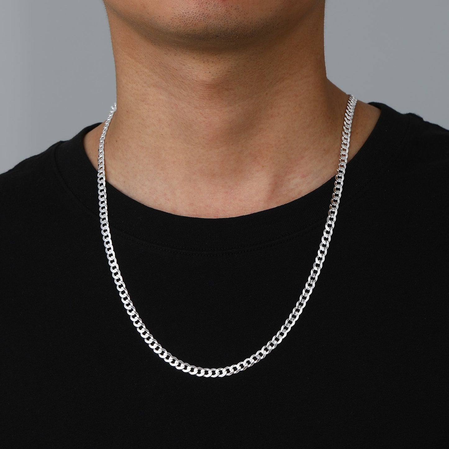 Sterling Silver Thick Curb Chain Link Necklace for