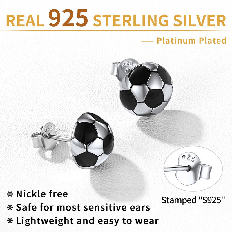 S925 Silver Sport 3d Soccer Ball Stud Earrings for Sport Fans
