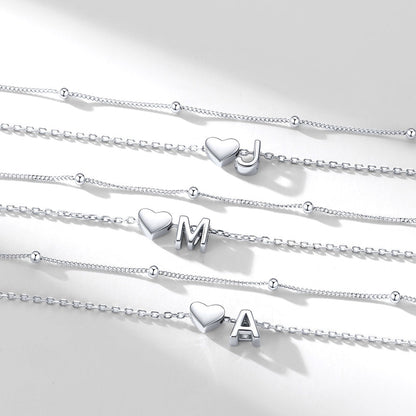 Sterling Silver Initial Heart Layered Anklet for