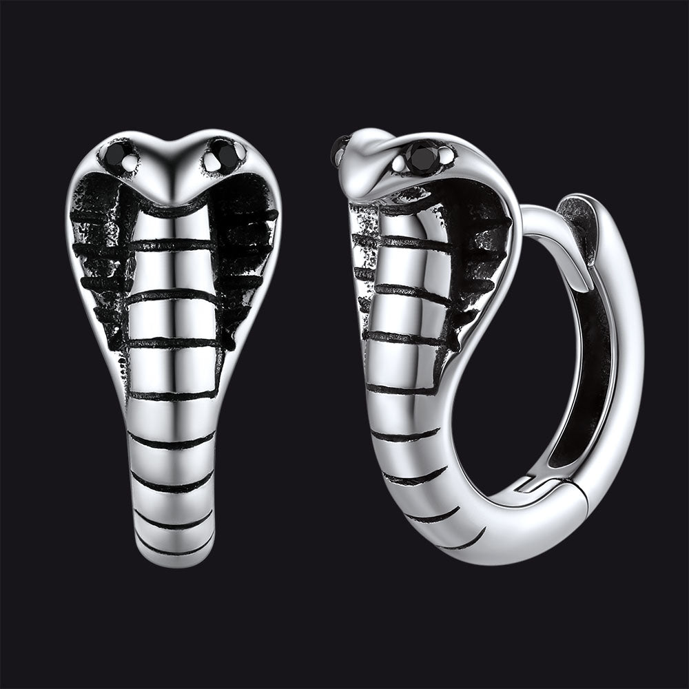 Sterling Silver Cobra Snake Huggie Hoop Earrings for