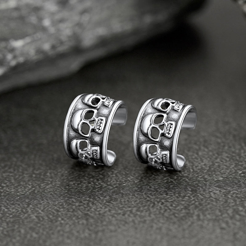 Sterling Silver Skull Ear Cuff Earrings Non-piercing for